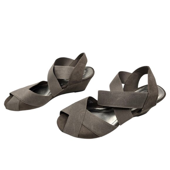 Women's Dexflex Comfort Grey Wedge Open Toe Slingback Shoes Size 8.5 - Picture 2 of 8